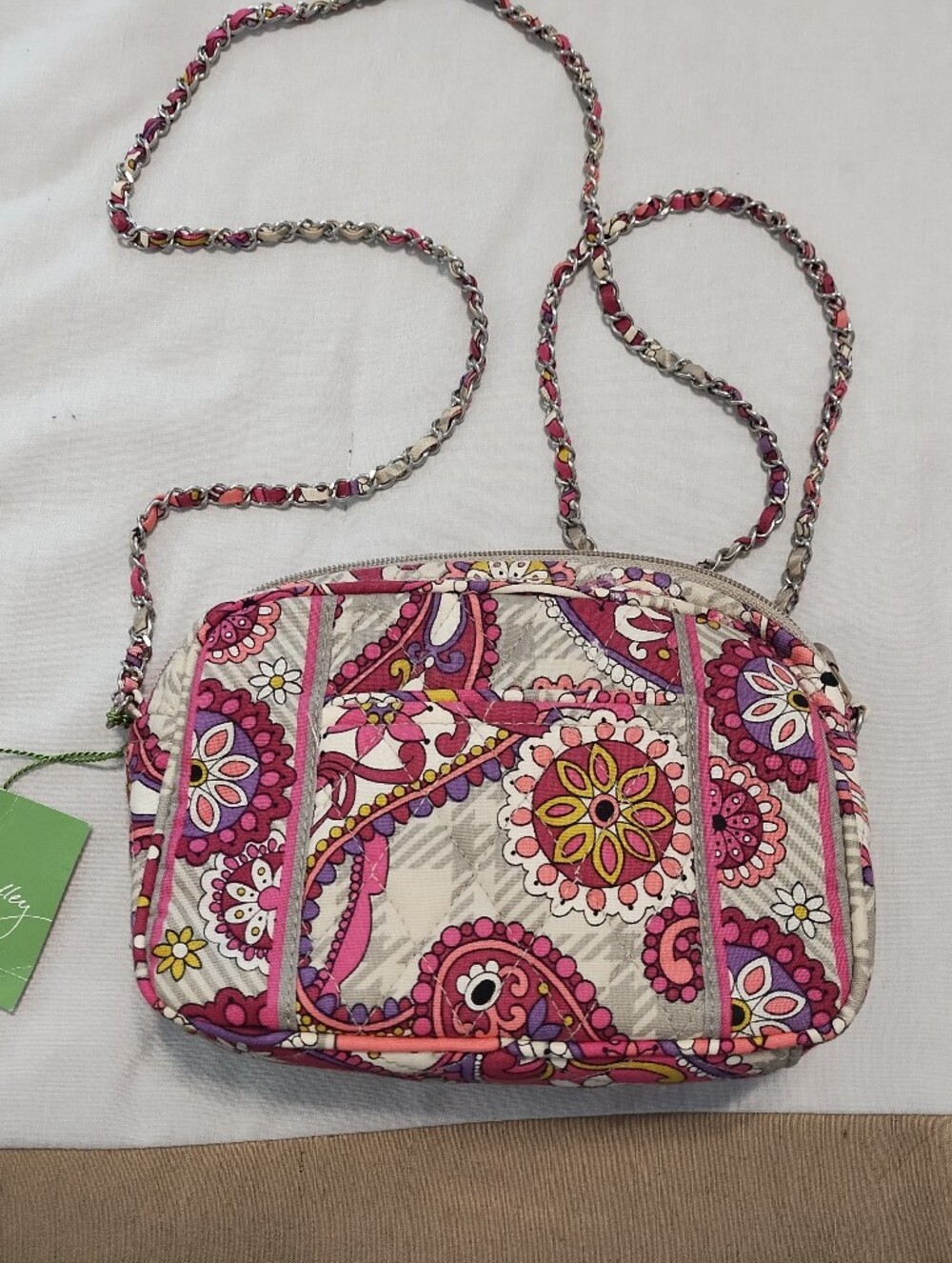 Vera Bradley Quilted Paisley Meets Plaid Crossbody Mini Chain Bag in Pink
